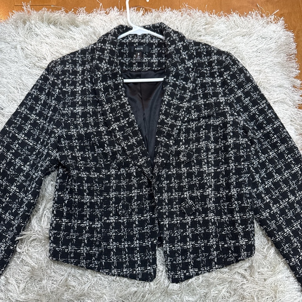 Aqua Black and White Tweed Blazer